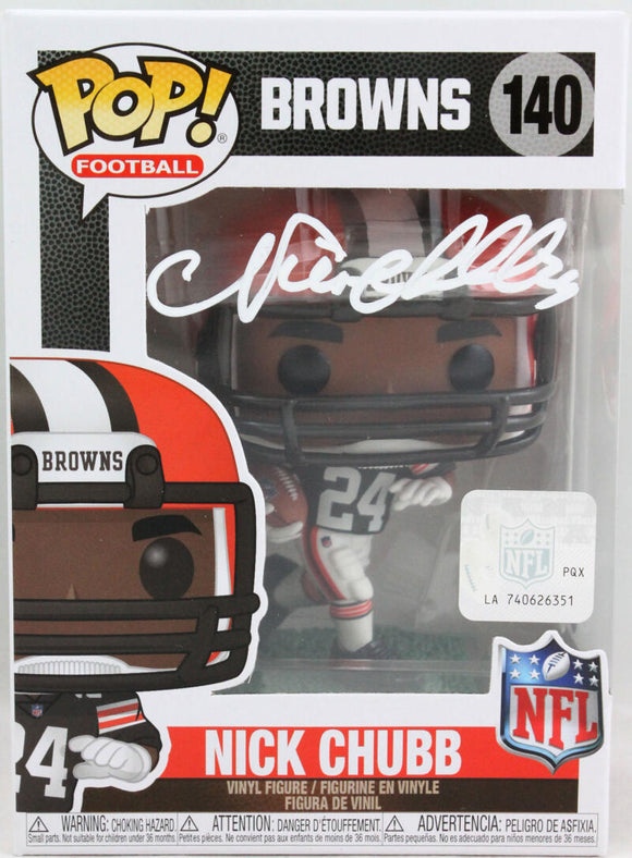 Nick Chubb Autographed Cleveland Browns Funko Pop Figurine- Beckett *White