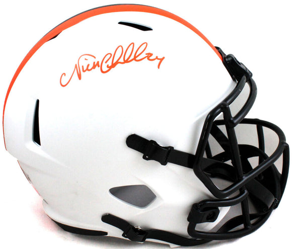 Nick Chubb Signed Cleveland Browns Lunar F/S Helmet- Beckett W *Orange