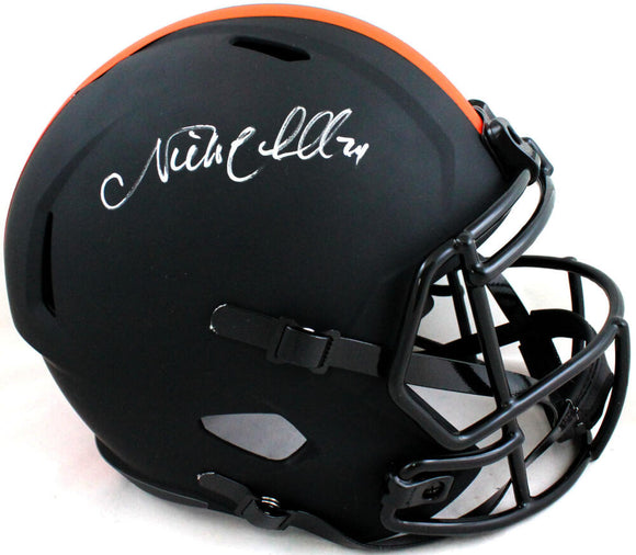 Nick Chubb Autographed Cleveland Browns F/S Eclipse Speed Helmet - Beckett W Auth *Silver