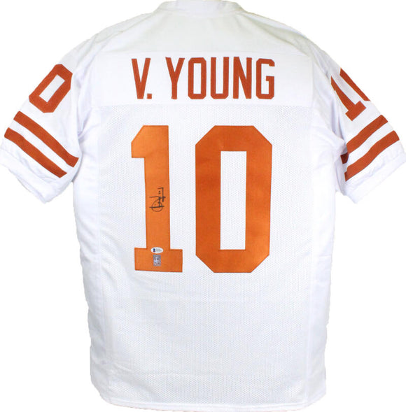 Vince Young Autographed White College Style Jersey- Beckett Authenticated