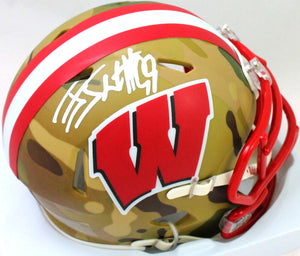 JJ Watt Autographed Wisconsin Badgers Camo Mini Helmet- JSA Witnessed Auth *White Image 1