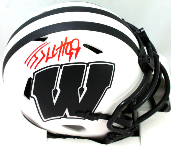 JJ Watt Autographed Wisconsin Badgers Lunar Mini Helmet- JSA Witnessed Auth *Red