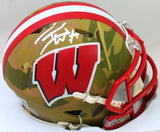 TJ Watt Signed Wisconsin Badgers Camo Speed Mini Helmet- Beckett W Hologram *White