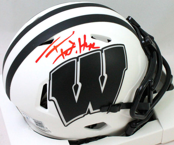TJ Watt Autographed Wisconsin Badgers Lunar Speed Mini Helmet- Beckett W Hologram *Red