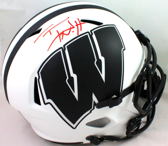 TJ Watt Signed Wisconsin Badgers Lunar Speed F/S Helmet- Beckett W Hologram *Red