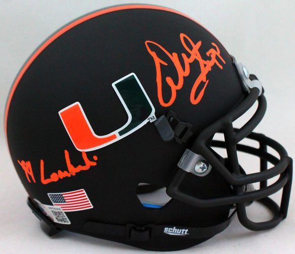 Warren Sapp Autographed Miami Hurricanes Black Alt Mini Helmet w/ Insc - Beckett W Hologram *Orange