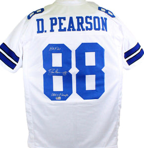 Drew Pearson Autographed White Pro Style Jersey w/2 insc.- Beckett W Hologram *Silver