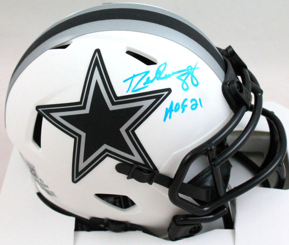 Drew Pearson Autographed Dallas Cowboys Lunar Speed Mini Helmet w/ HOF- Beckett Witness Hologram *Blue