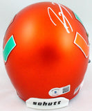 Ray Lewis Autographed Miami Hurricanes Orange Schutt Mini Helmet- Beckett W Hologram *White