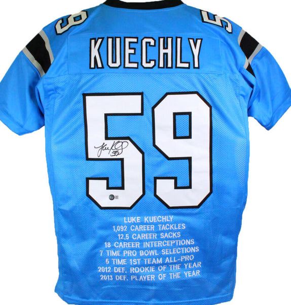 The Jersey Source Luke Kuechly Autographed Black Pro Style Stat Jersey- Beckett W Hologram *Black