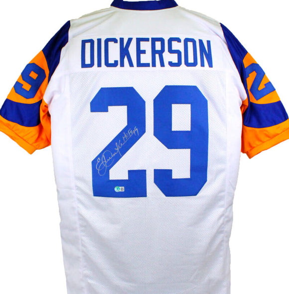 Eric Dickerson Autographed White Pro Style Jersey w/HOF - Beckett W Hologram *Silver
