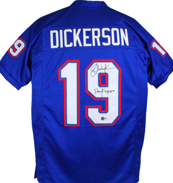 Eric Dickerson Autographed Blue College Style Jersey w/ Pony Express - Beckett W Hologram