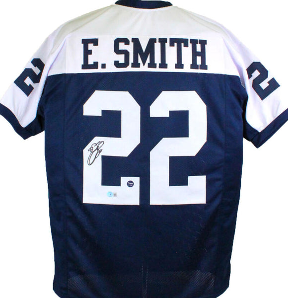 The Jersey Source Emmitt Smith Autographed White/Blue Pro Style Jersey- Beckett W Hologram *Black