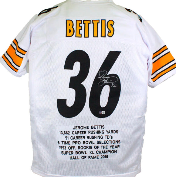 Jerome Bettis Autographed White Pro Style STAT Jersey - Beckett W Hologram *Silver