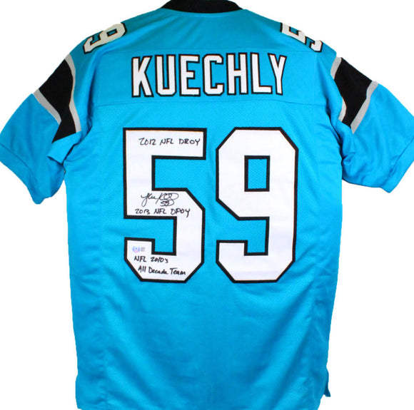 Luke Kuechly Autographed Signed Light Blue Pro Style Jersey With 3