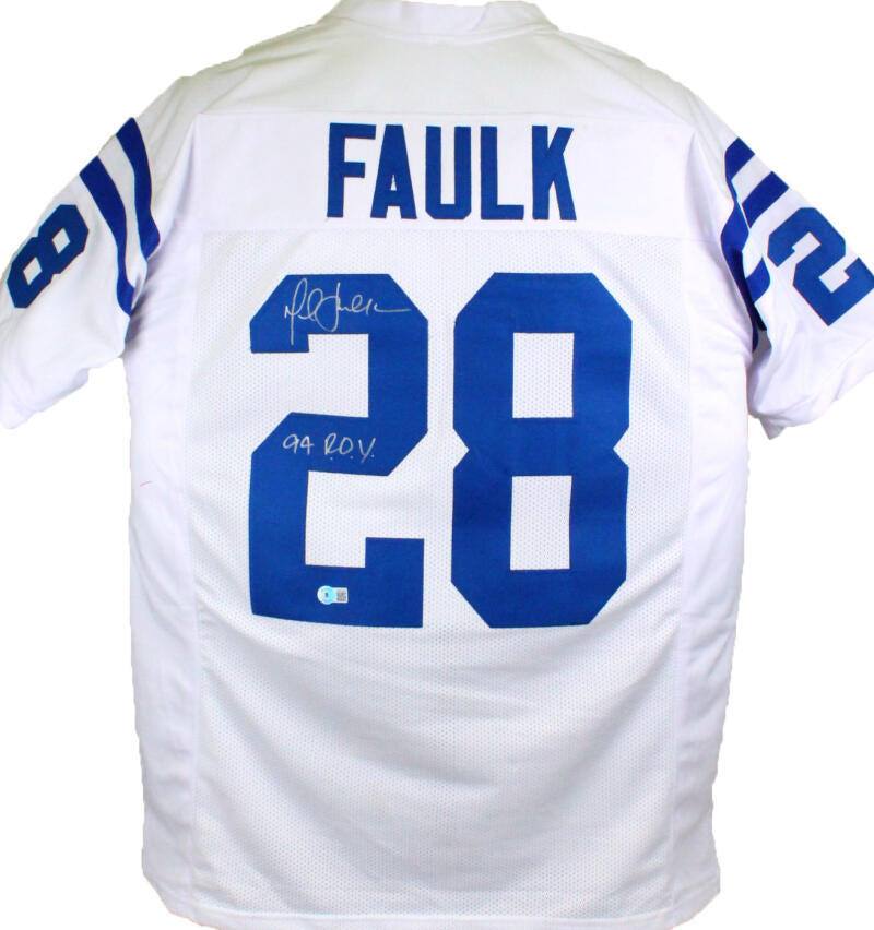 The Jersey Source Marshall Faulk Autographed White/Blue Pro Style Jersey w/SB- Beckett W*Silver *2