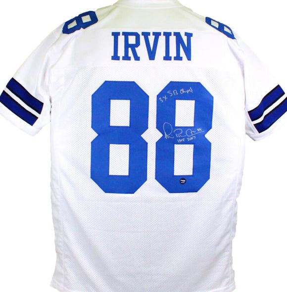 Michael Irvin Autographed White Pro Style Jersey W/2 Insc.-Beckett W Hologram *Silver