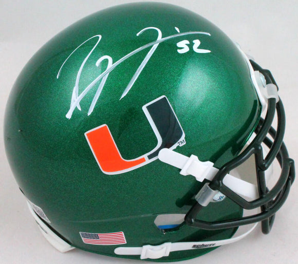 Ray Lewis Autographed Miami Hurricanes Green Schutt Mini Helmet- Beckett W Hologram *White