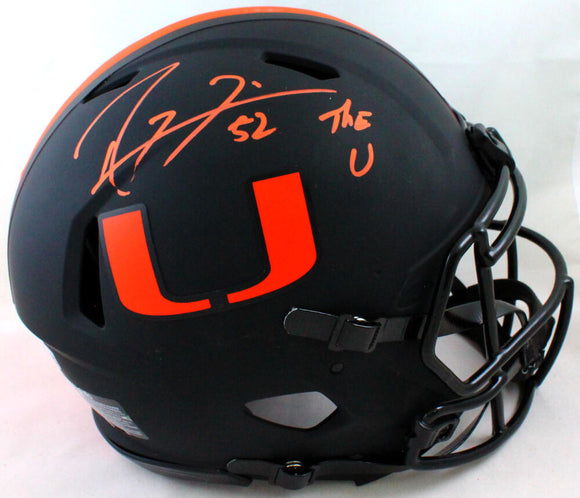 Ray Lewis Autographed Miami Hurricanes F/S Eclipse Speed Authentic Helmet w/ Insc- BA W Holo *Orange