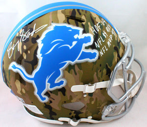 Barry Sanders Autographed Detroit Lions Camo Speed Authentic Helmet w/3 Insc.-Beckett W Hologram