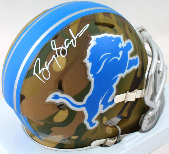 Barry Sanders Autographed Detroit Lions Camo Speed Mini Helmet -Beckett Hologram *White Image 1