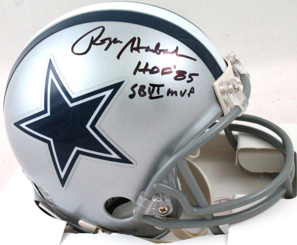 Roger Staubach Autographed Dallas Cowboys Mini Helmet w/2 Insc.-Beckett W Hologram*Black