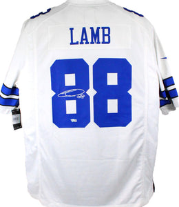 CeeDee Lamb Autographed Cowboys White Nike Game Jersey-Fanatics *Silver Image 1