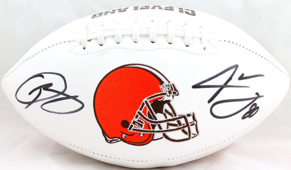 Jarvis Landry/Odell Beckham Autographed Browns Logo Football-Beckett W Holo *Black