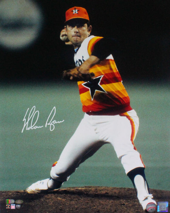 The Jersey Source Autographs Nolan Ryan Autographed Astros 16x20 HM Pitching Vertical Rainbow Jersey-AIV Holo