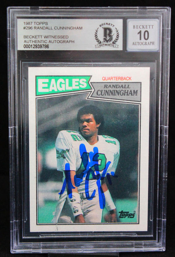 1987 Topps #296 Randall Cunningham Philadelphia Eagles BAS Autograph 10