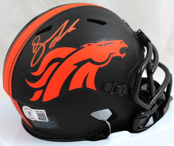 Drew Lock Autographed Denver Broncos Eclipse Mini Helmet-Beckett W Hologram *Orange Image 1