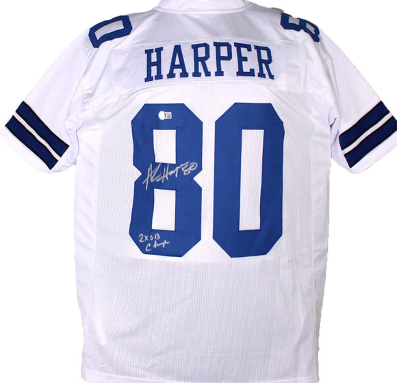 Alvin Harper Autographed White Pro Style Jersey w/SB champs-Beckett W Hologram *Silver