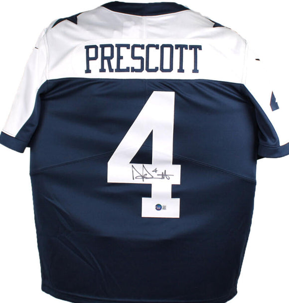 Dak Prescott Authentic Signed Navy Blue Pro Style Jersey w/ Grey