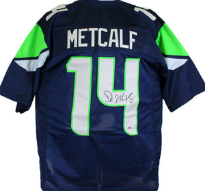 Dk Metcalf Autographed Navy Pro Style Jersey-Beckett W Hologram *Black