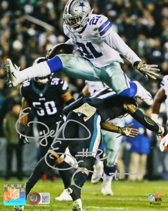 Ezekiel Elliott Autographed Dallas Cowboys 8x10 Jumping Photo-Beckett W Hologram *Silver Image 1