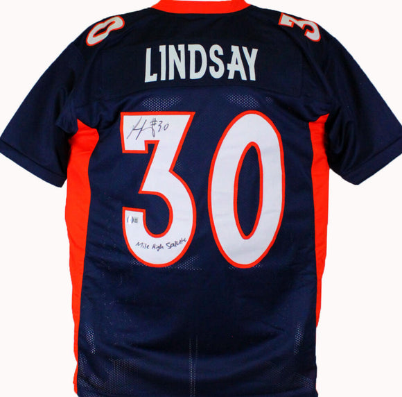 The Jersey Source Phillip Lindsay Autographed Blue Pro Style Jersey w/Insc.-Beckett W Hologram