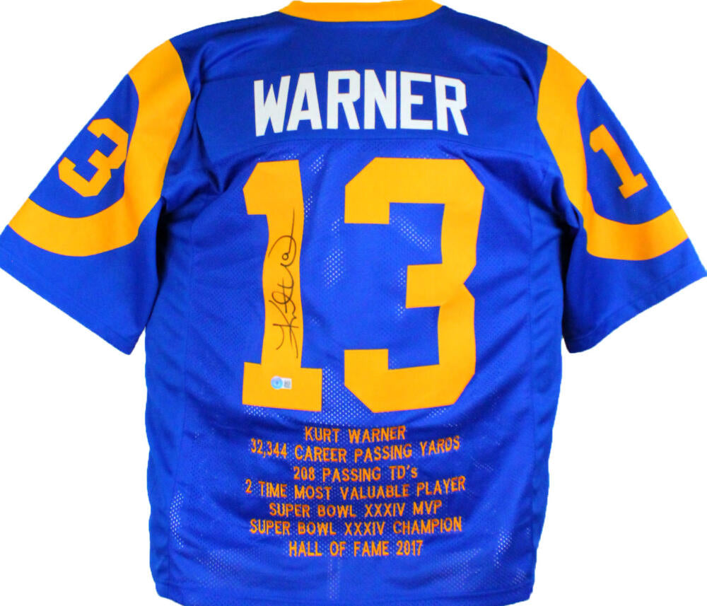 Kurt Warner Signed St. Louis Rams Jersey (Beckett Hologram) Super