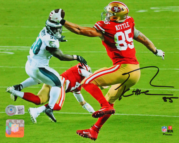 George Kittle Autographed San Francisco 49ers 8x10 One Hand Catch Photo- Beckett W Hologram *Black
