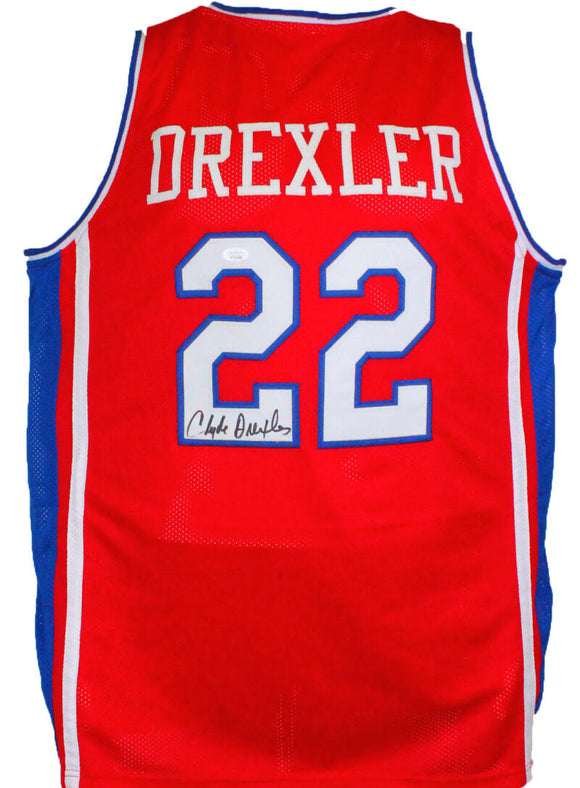 Clyde Drexler Autographed Red College Style Jersey- JSA Witnessed *Black