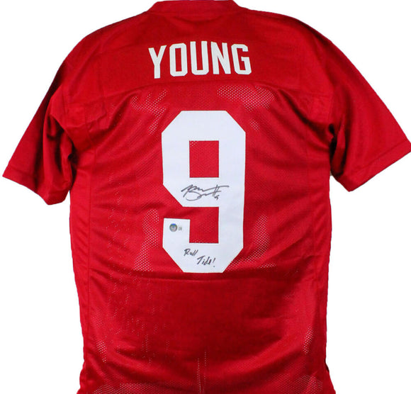 Bryce Young Autographed Crimson College Style Jersey w/Roll Tide- Beckett W Hologram *Black