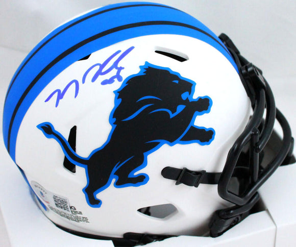 TJ Hockenson Autographed Detroit Lions Lunar Speed Mini Helmet-Beckett W Hologram *Dark Blue