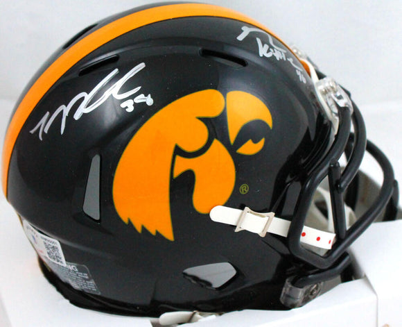 TJ Hockenson/George Kittle Autographed Iowa Hawkeyes Speed Mini Helmet- Beckett W Holo *Silver Image 1