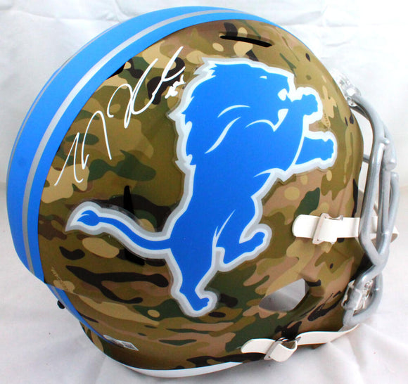 TJ Hockenson Autographed Detroit Lions F/S Camo Speed Helmet- Beckett W Hologram *White Image 1
