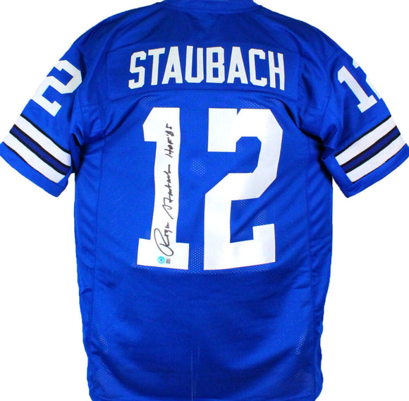 Roger Staubach Autographed Blue Pro Style Jersey w/HOF- Beckett W Holo –  The Jersey Source