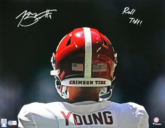 Bryce Young Autographed Alabama Crimson Tide 16x20 Back View w/Roll Tide-Beckett W Hologram *White