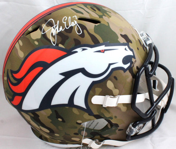 John Elway Autographed Denver Broncos Camo Speed F/S Helmet-Beckett W Hologram *White Image 1