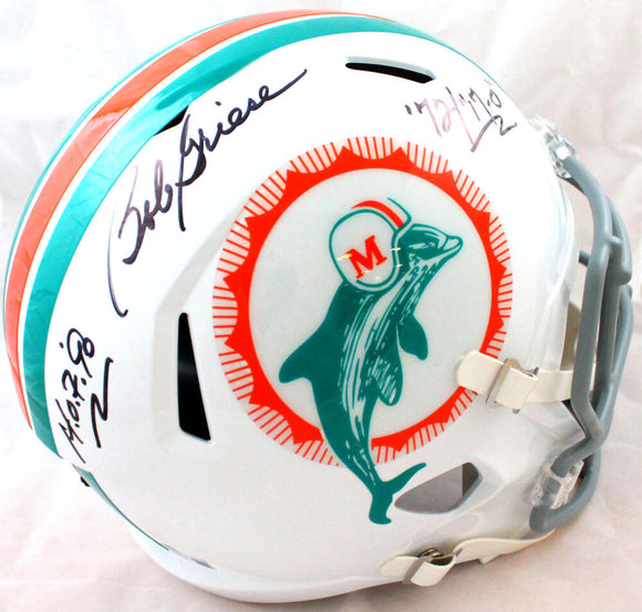Bob Griese Autographed F/S Miami Dolphins Tribute Speed Helmet w/ 2 Insc-Beckett W Hologram