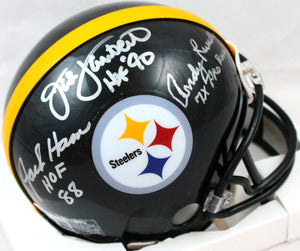 Ham / Lambert / Russell Autographed Pittsburgh Steelers Mini Helmet-Beckett W Hologram *Silver