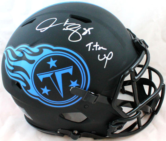 Derrick Mason Signed Tennessee Titans  F/S Eclipse Speed Authentic Helmet w/Titan Up- Beckett W Hologram *Silver