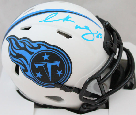 Derrick Mason Autographed Titans Lunar Speed Mini Helmet-Beckett W Hologram *Blue